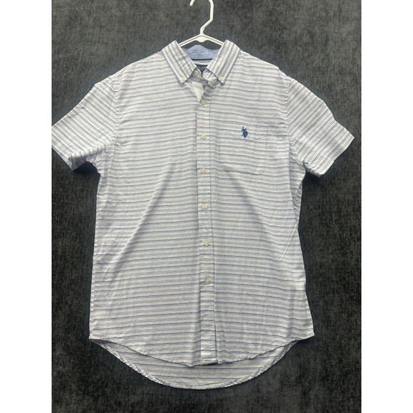 US Polo Assn. Other - U.S. Polo Assn. Shirt Men Medium White Blue Striped Cotton Pony Logo Button Down